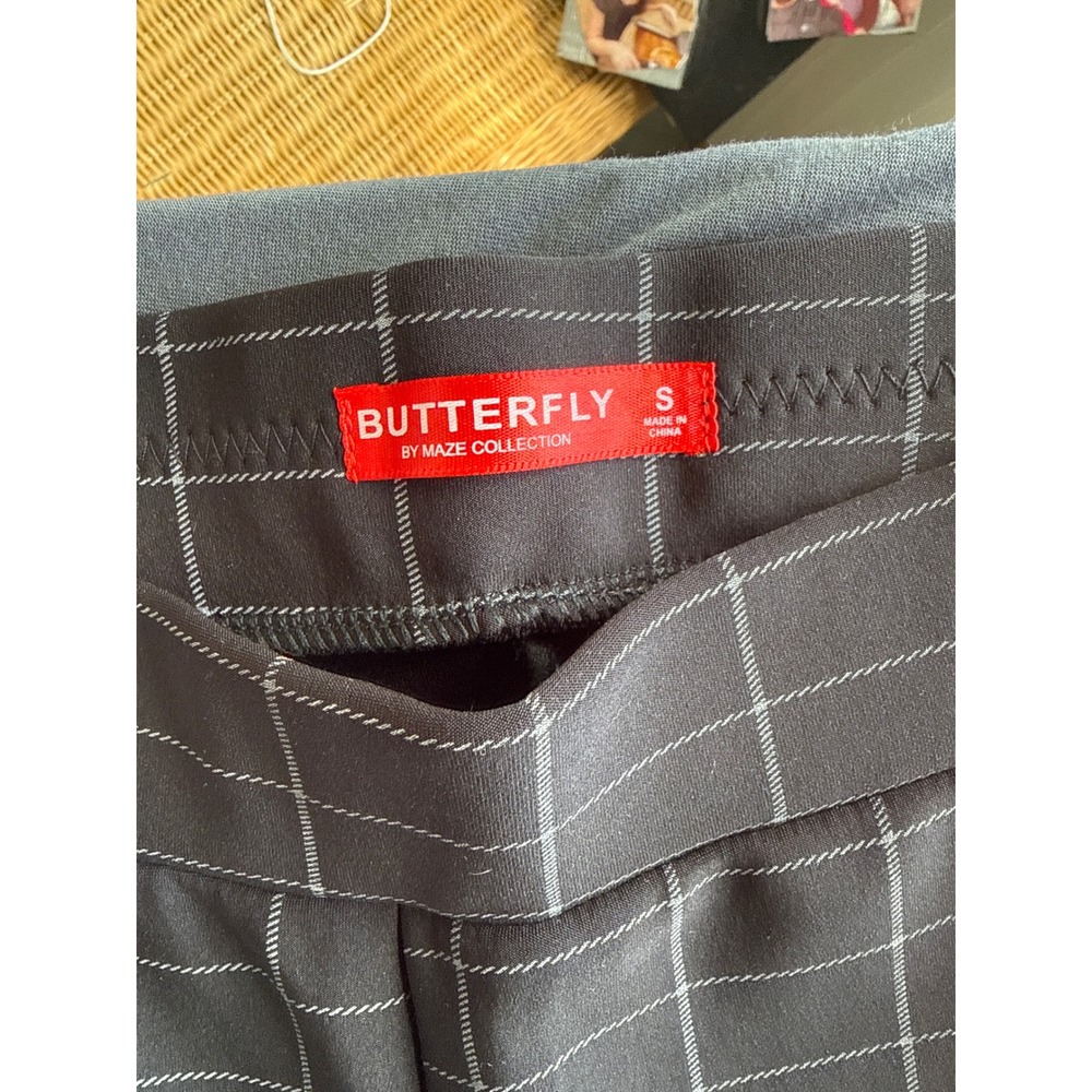 Butterfly by Maze Collection Scuba Plaid Slim Pants Black White Windowpane S - Picture 3 of 6